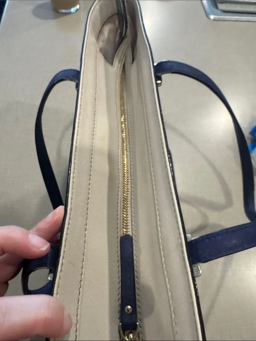 kate spade Cream and Blue Colorblock Leather Tote